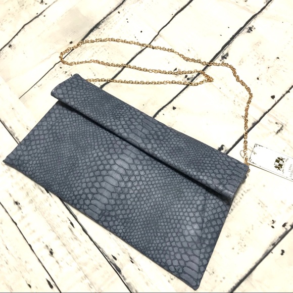 •Rare•Denim Blue Emilia• Vegan Envelope Clutch - Picture 5 of 6